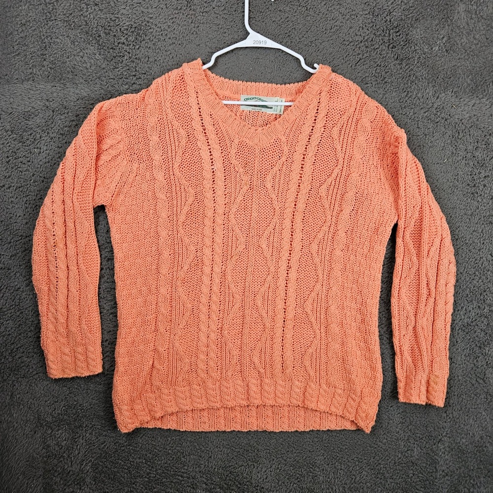 Aran Crafts Ireland Cotton Blend Cable‎ Knit V-Neck Sweater Large Mens